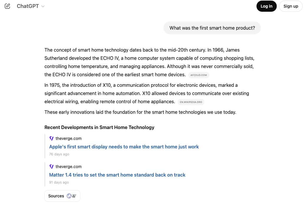 ChatGPT Search results.