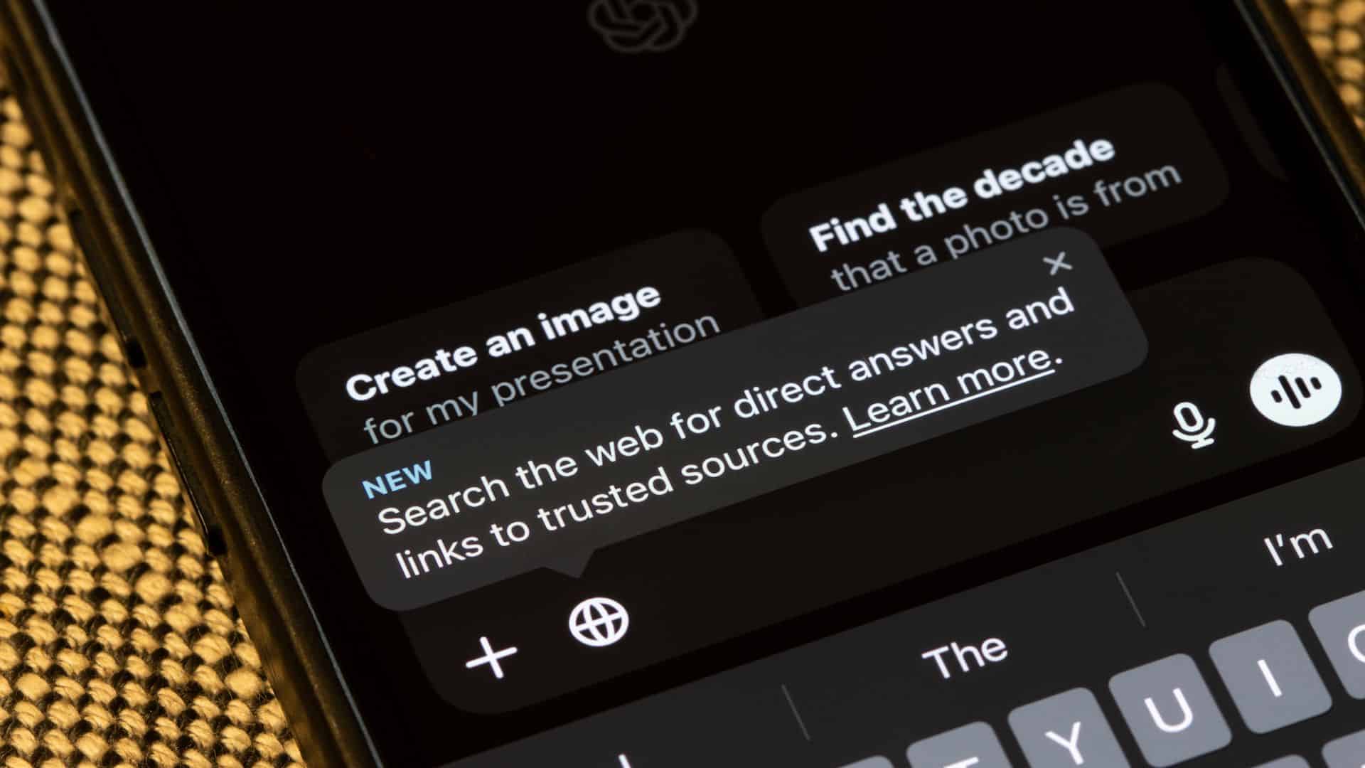chatgpt search notification on chatgpt app smartphone