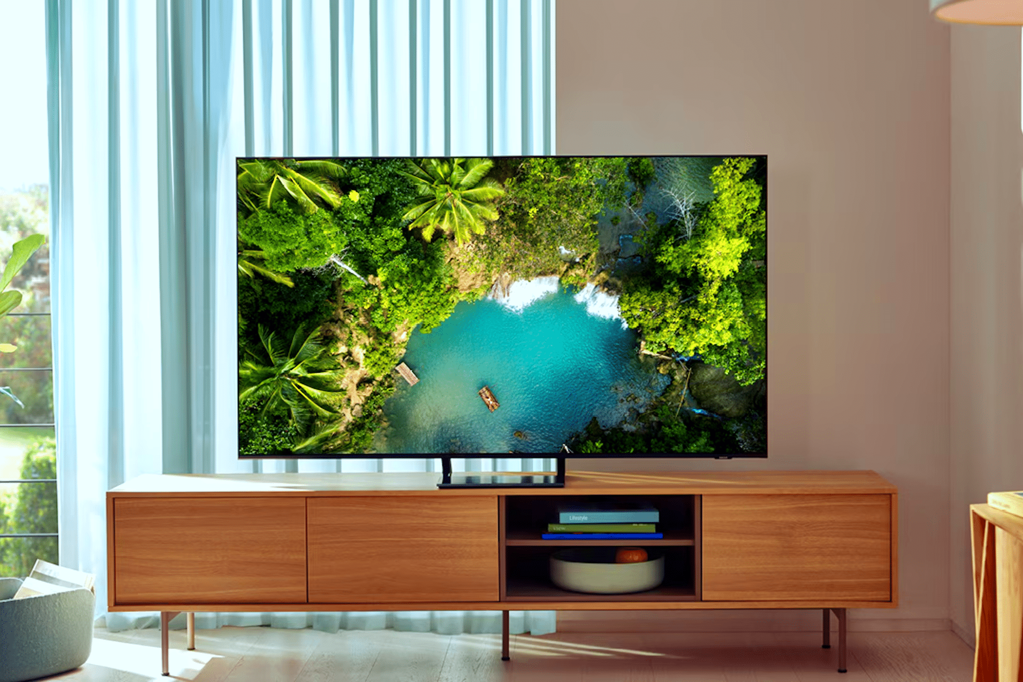 samsung qled television in living room
