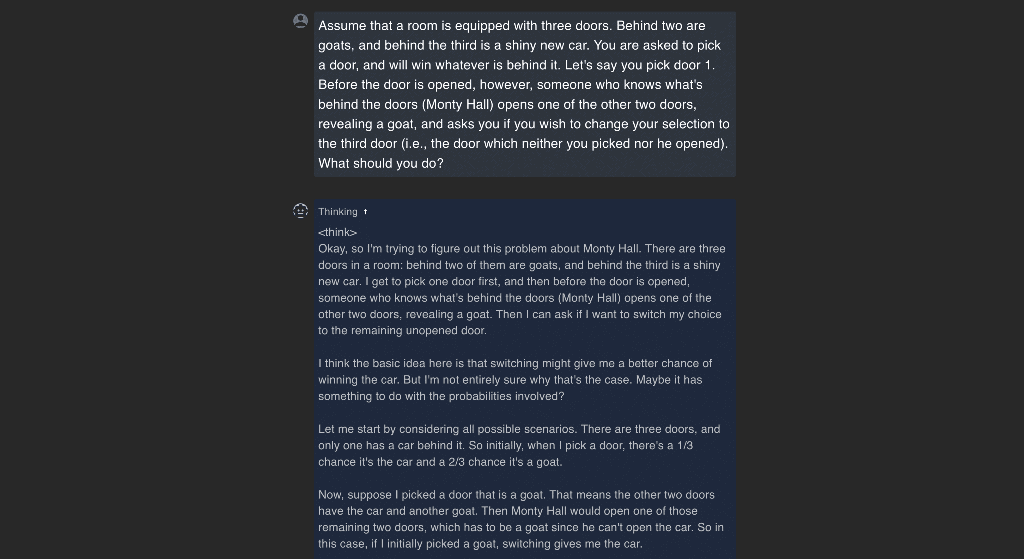 DeepSeek-R1 يحل مسألة Monty Hall