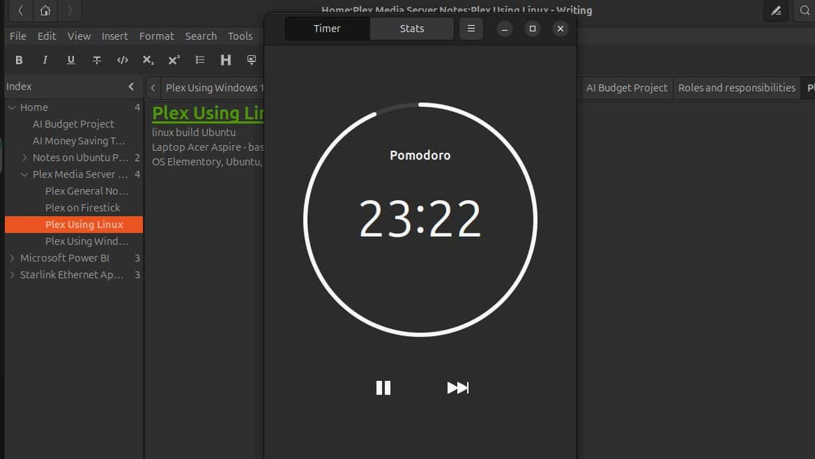 لقطة شاشة لتطبيق بومودورو مع مؤقت