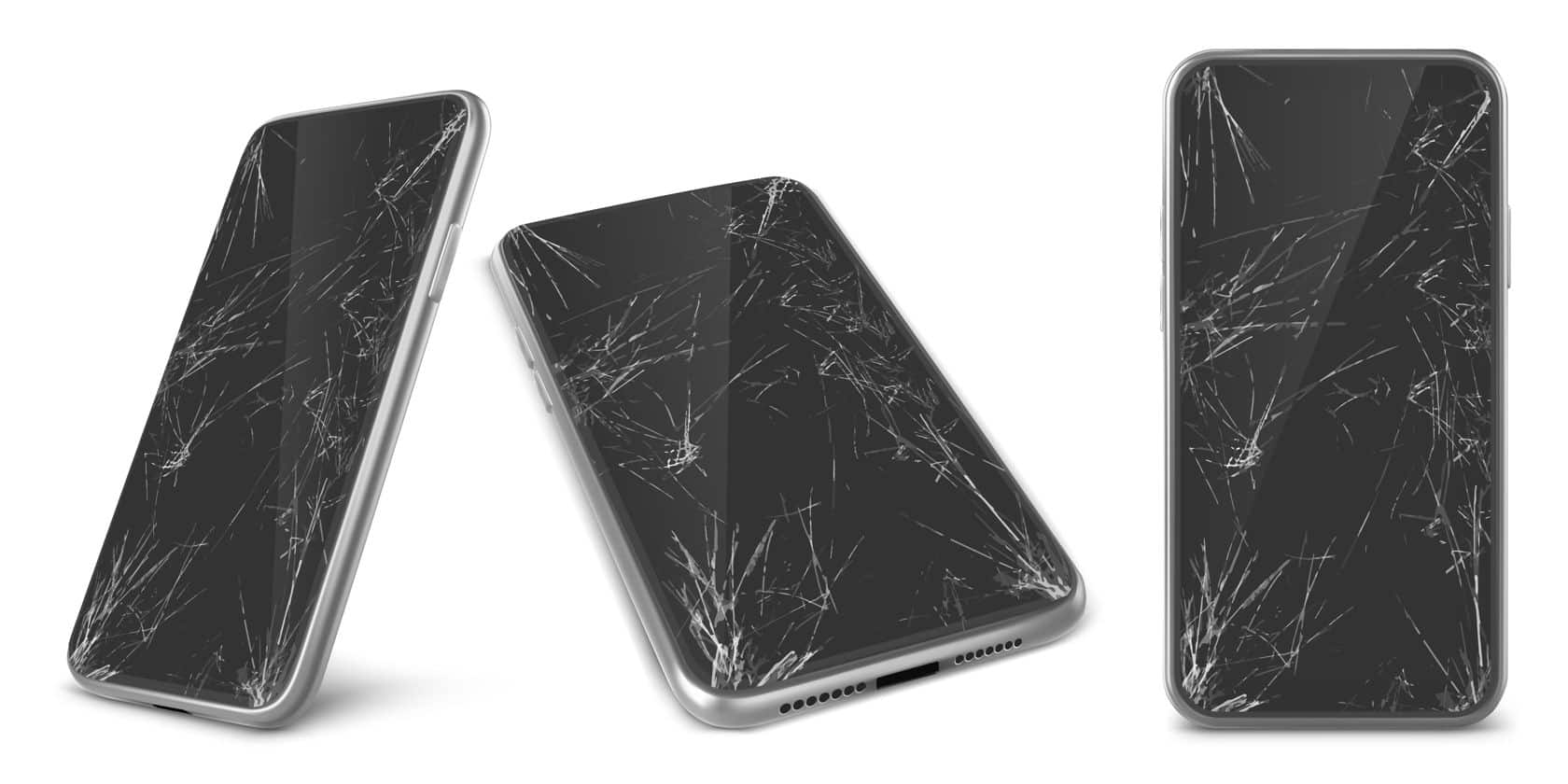 three phones with cracked screens