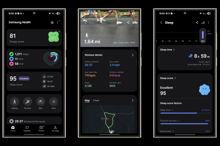 لقطات شاشة مأخوذة من تطبيق Samsung Health.