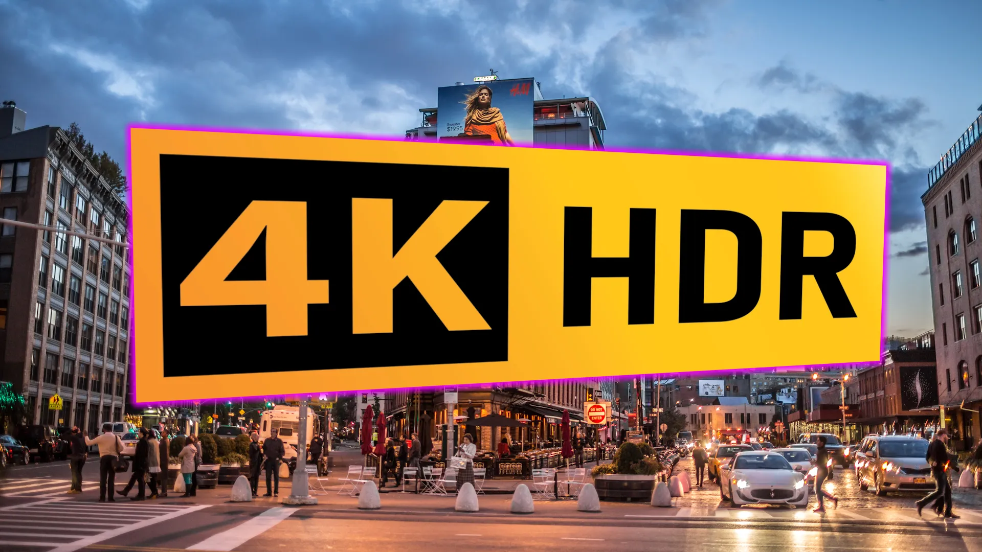 4k hdr logo on hdr shot street scene