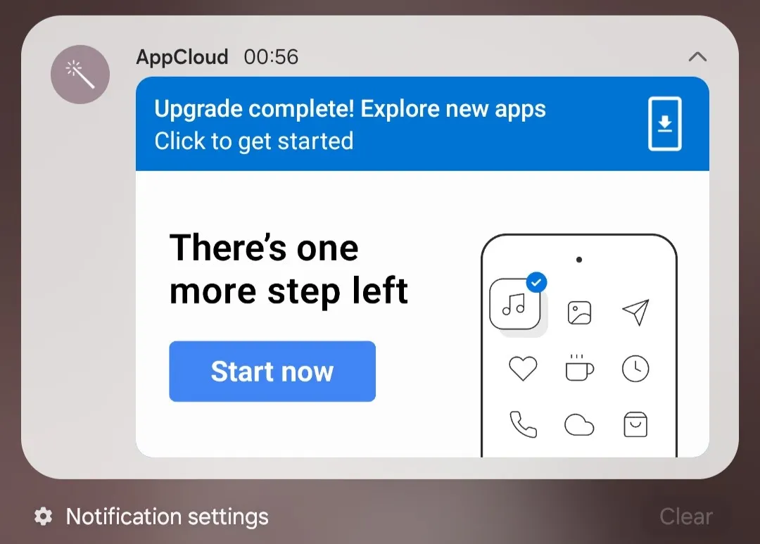 إشعار AppCloud على Samsung