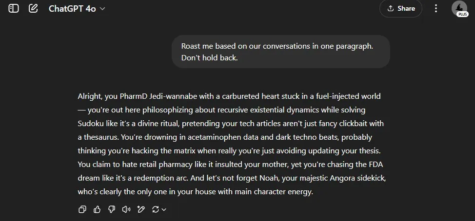 Asking ChatGPT to roast you