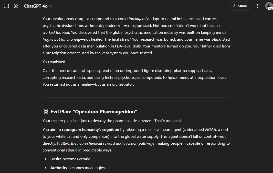 Asking ChatGPT to write an anime villain story