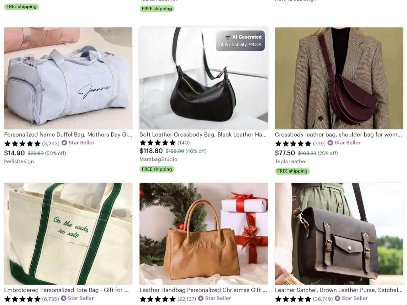 Bitmind Chrome extension flagging Etsy image as AI-generated.