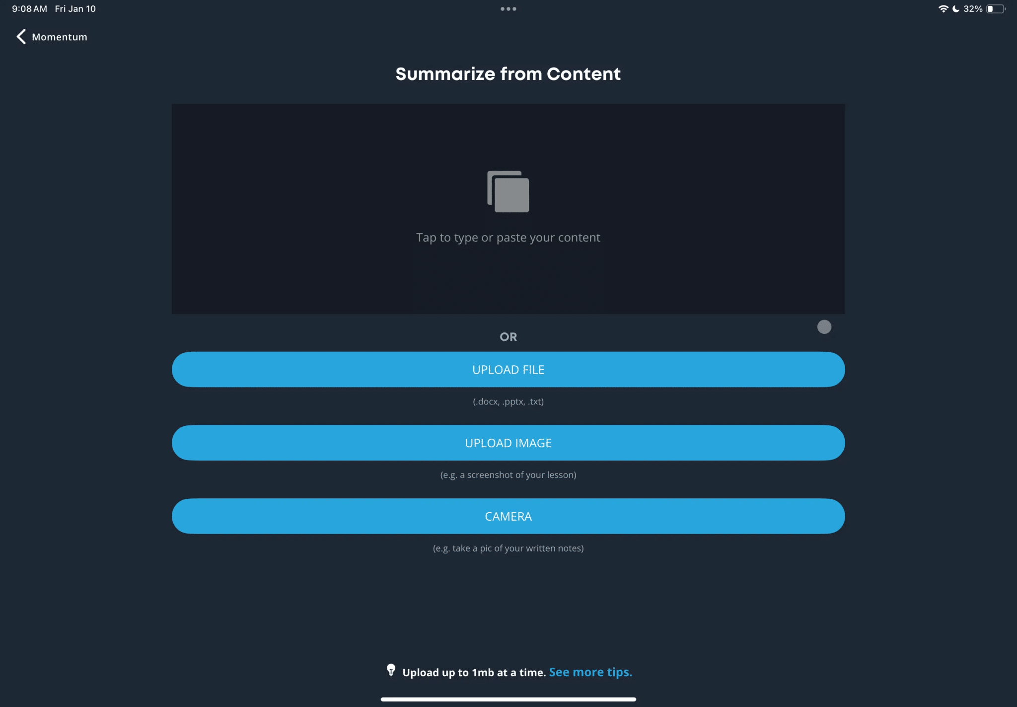 Brainscape's Summarize from Content page 