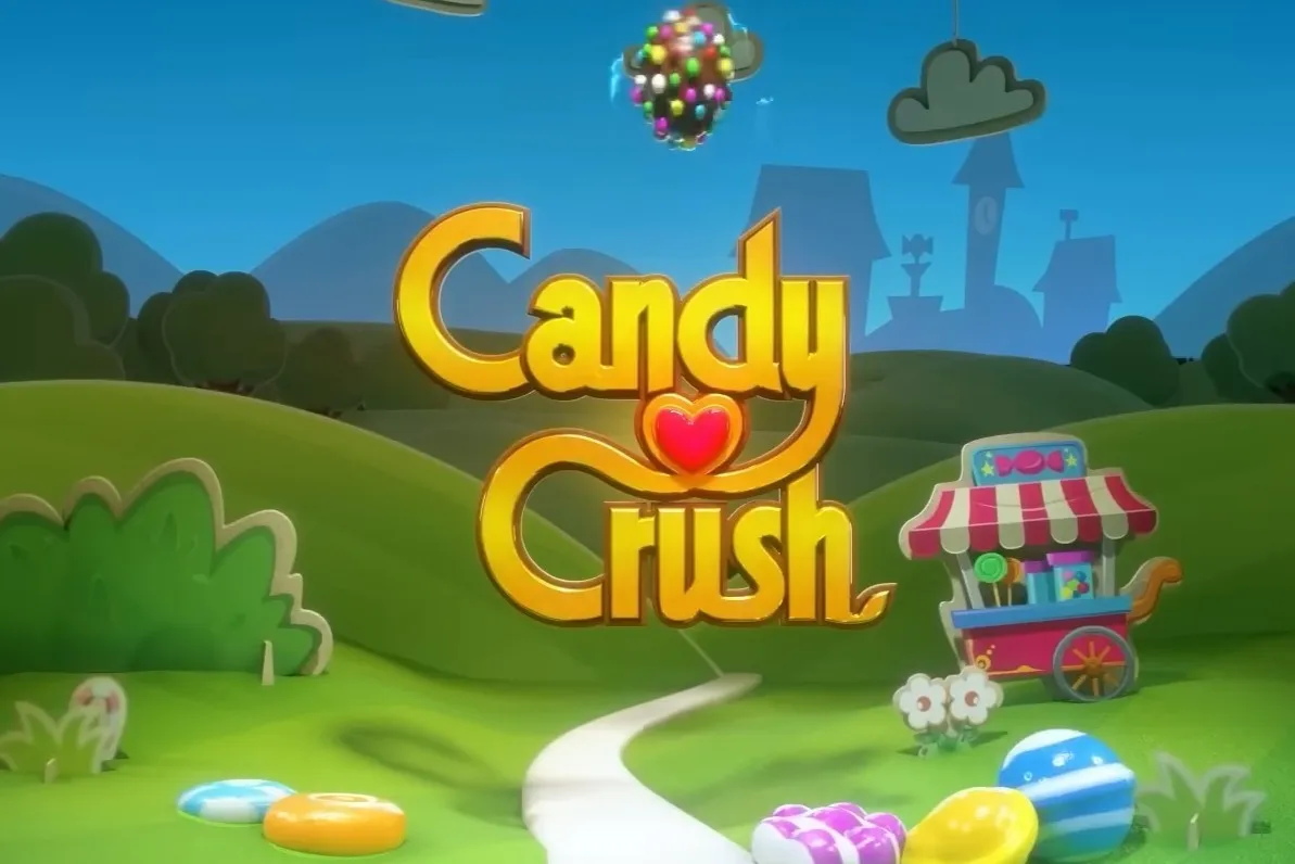 Candy Crush logo with fun green background