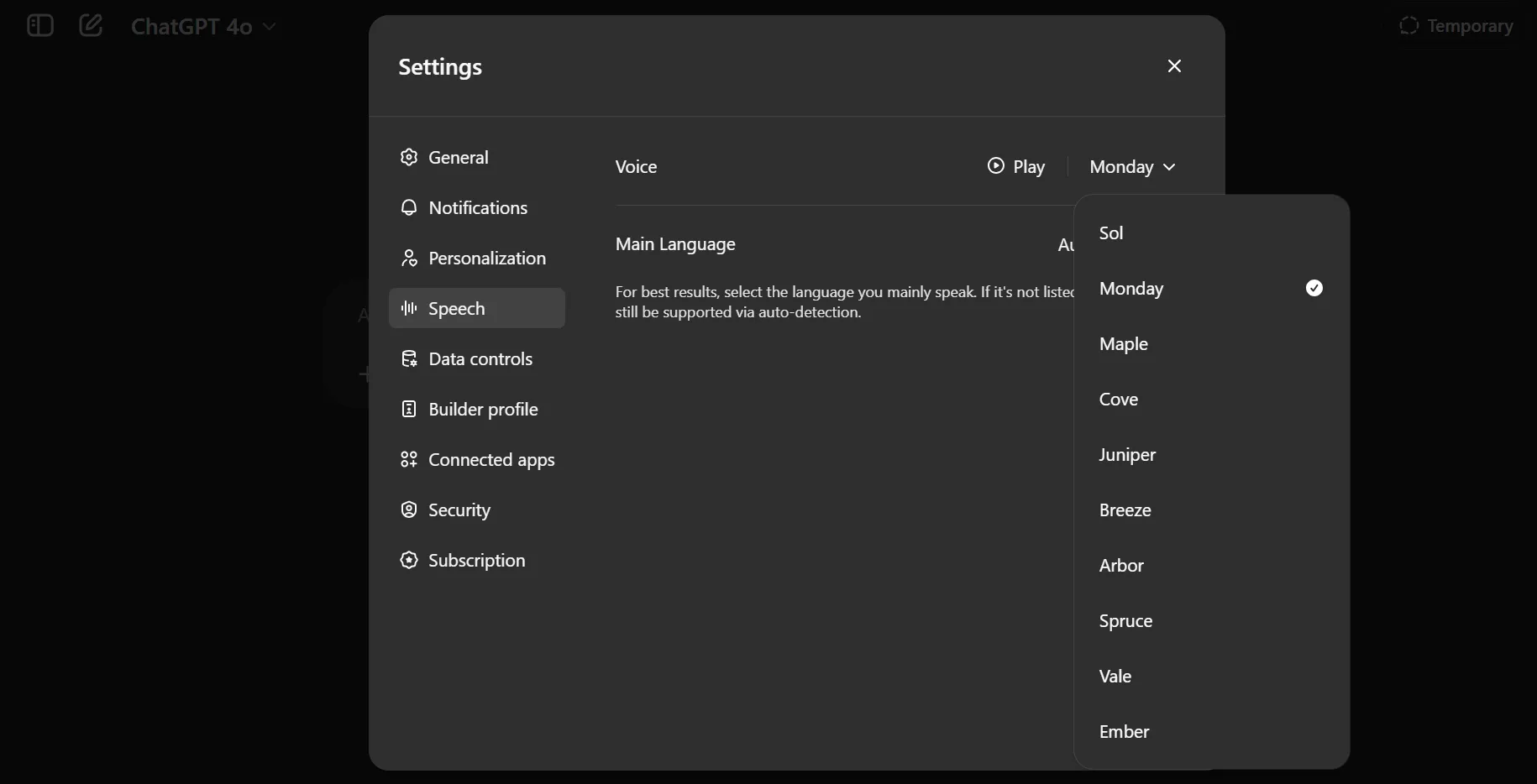 ChatGPT Voice Settings