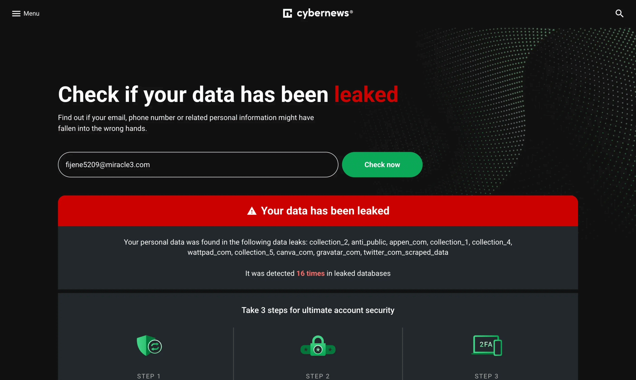 التحقق مما إذا كانت بياناتك موجودة على الويب المظلم باستخدام مدقق تسرب البيانات الشخصية من CyberNews