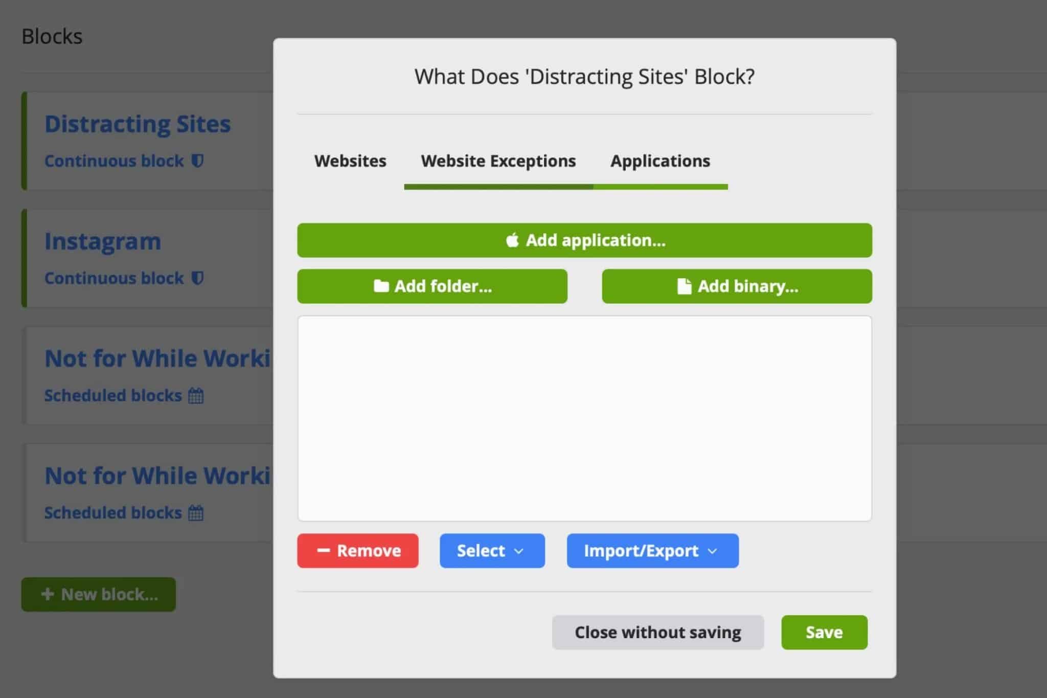 Block apps in the Cold Turkey app
