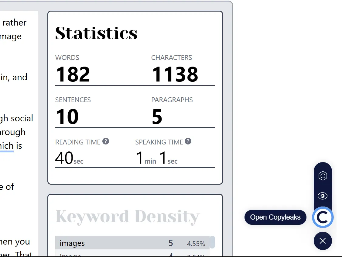 Copyleaks side menu featuring settings and scan options.