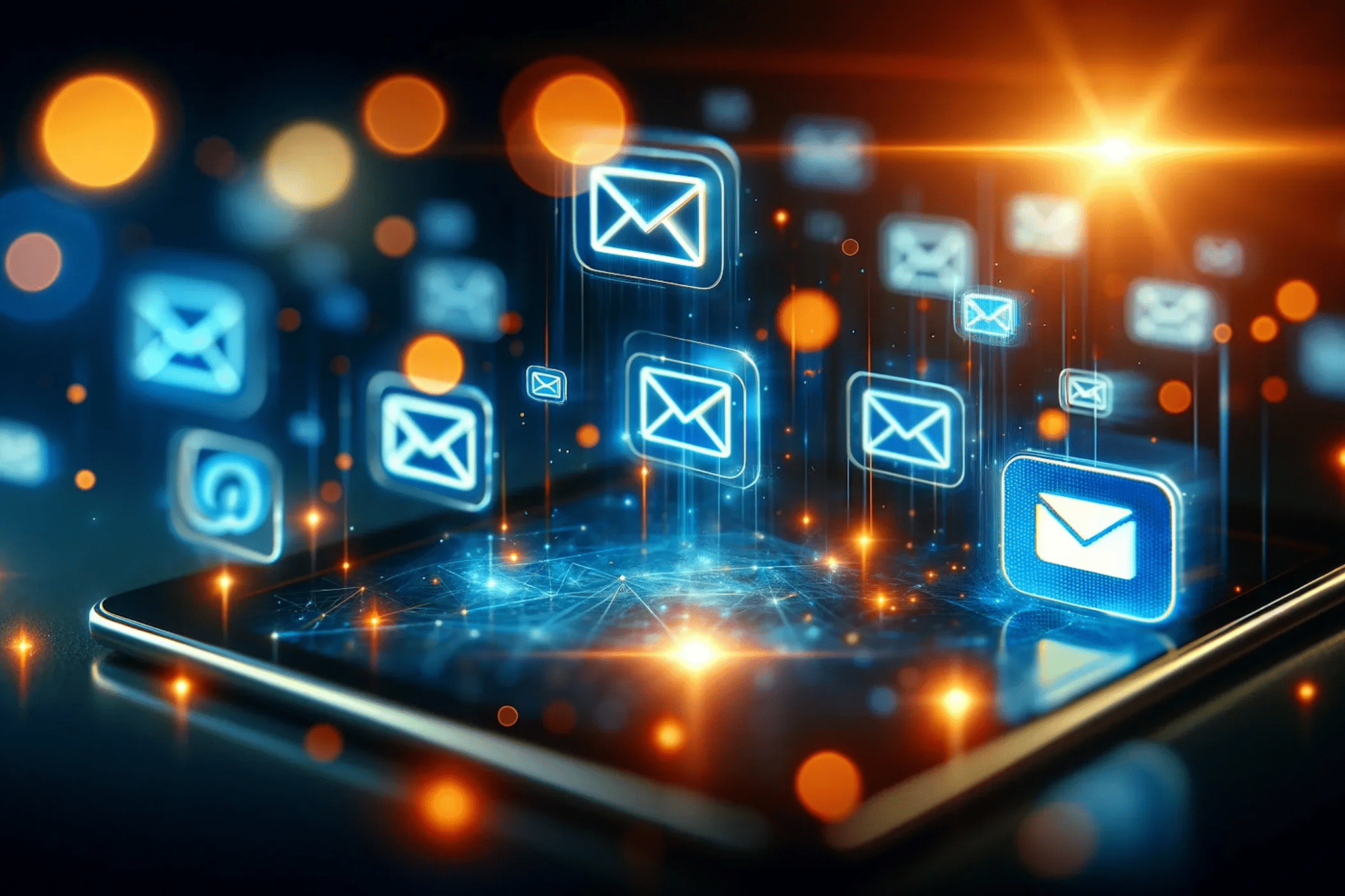 شعارات البريد الإلكتروني تخرج من جهاز لوحي