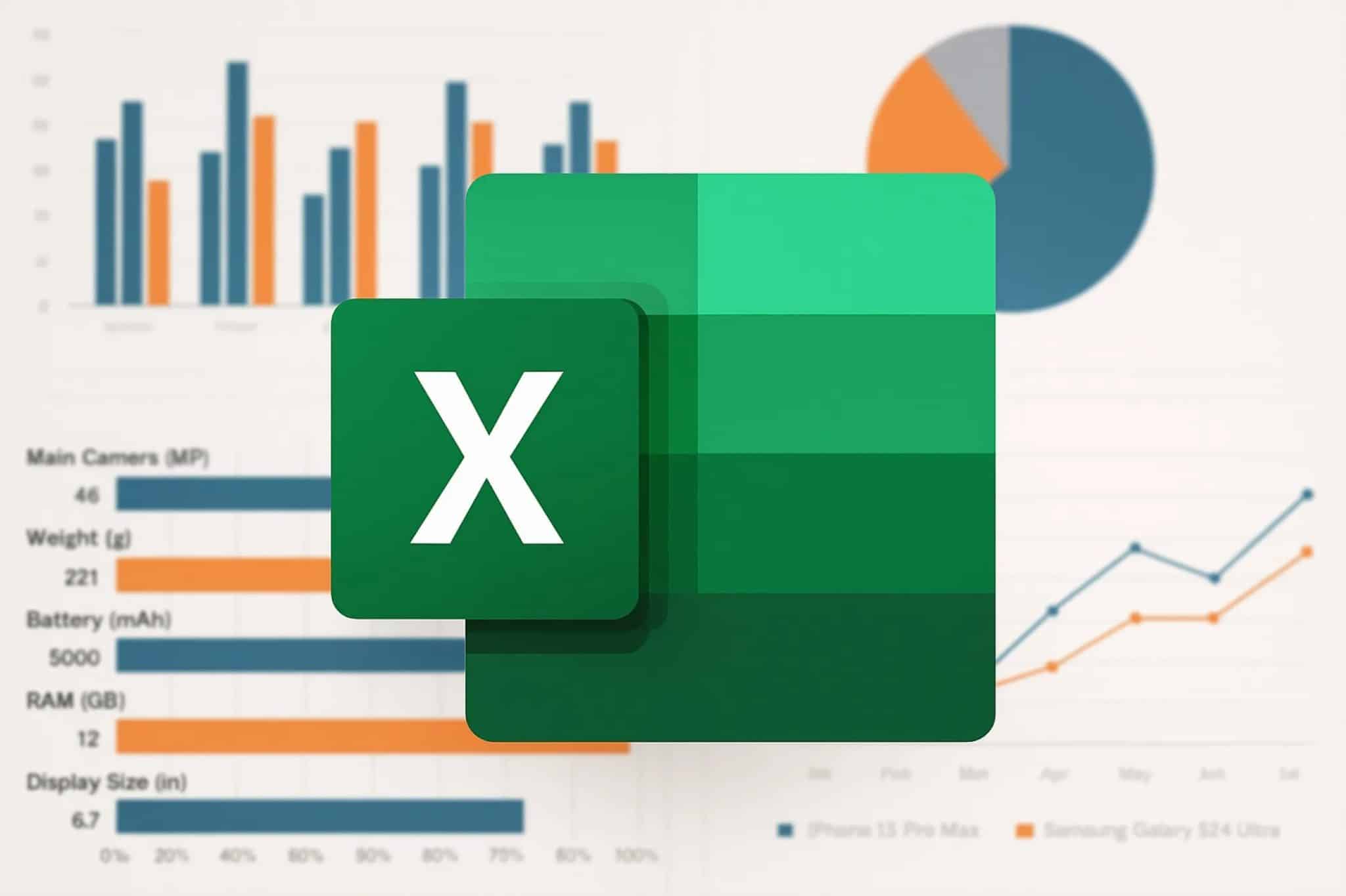 شعار Excel مع مجموعة من المخططات في الخلفية