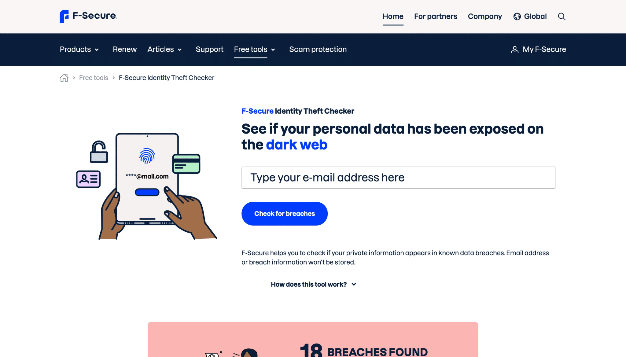 أداة مدقق F-Secure للكشف عن سرقة الهوية