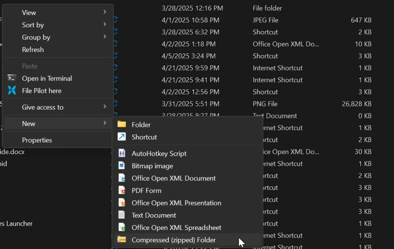 File explorer archive files option in Windows 11