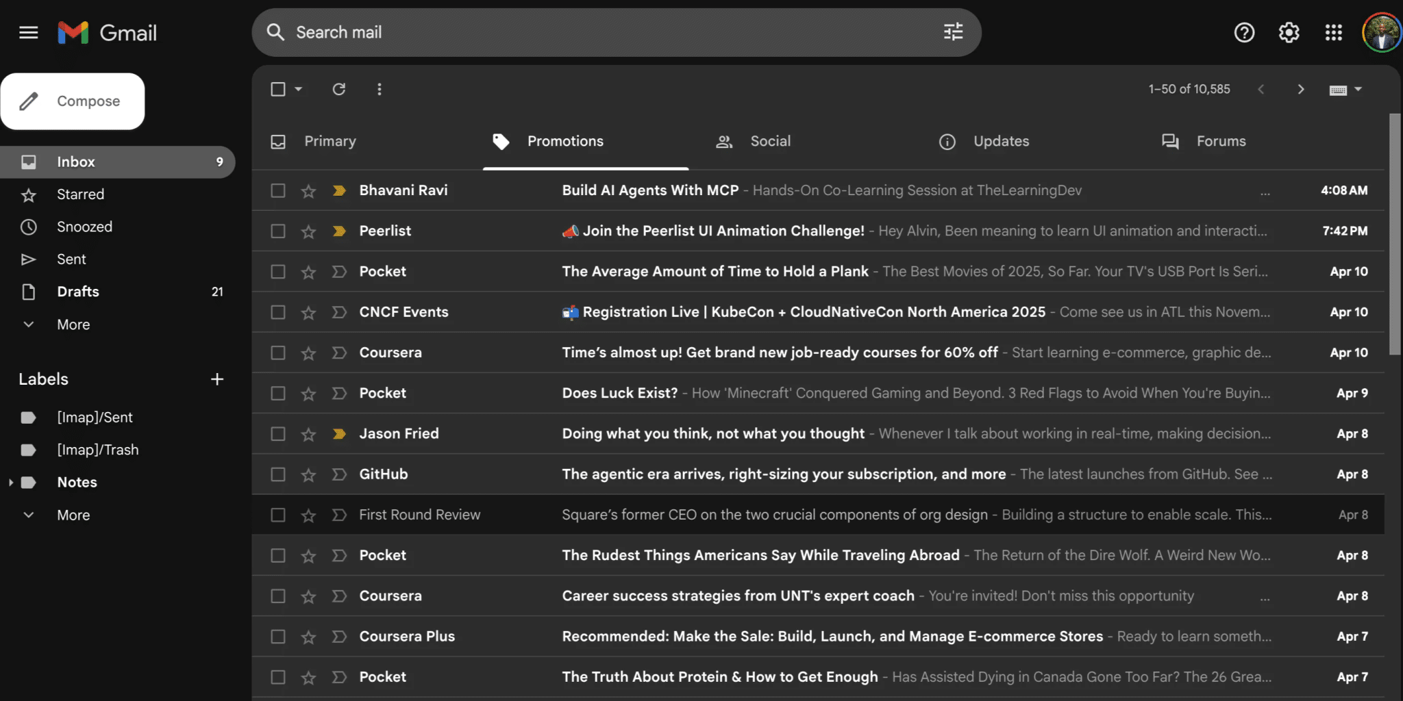 Gmail interface