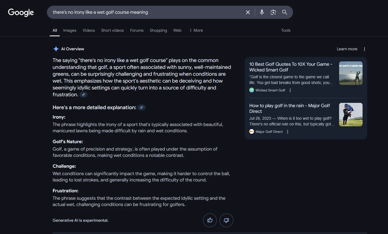 مثال على هلوسة اصطلاحية في نظرة عامة حول الذكاء الاصطناعي من Google.