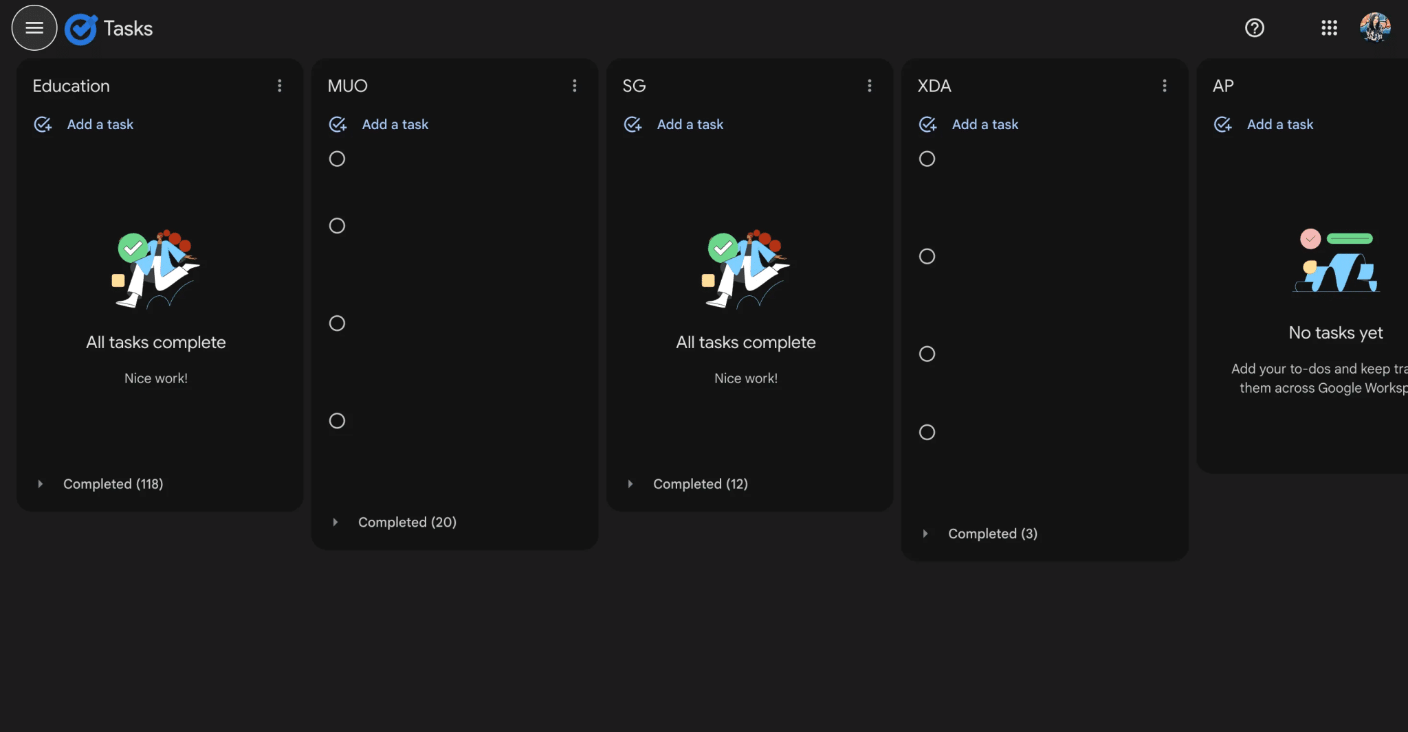google tasks separate lists