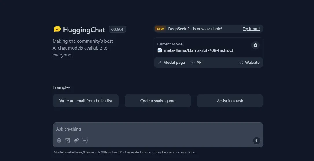 HuggingChat interface on HuggingFace