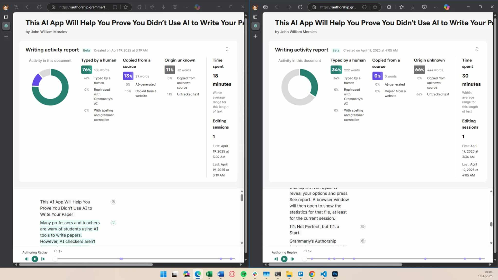 Losing tracking progress on Grammarly Authorship after restarting a file