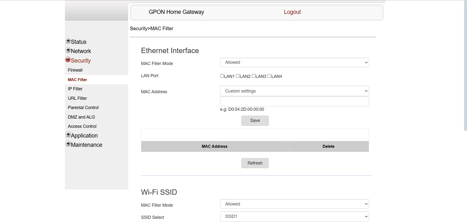Navigating to MAC Filter in Router Dashboard