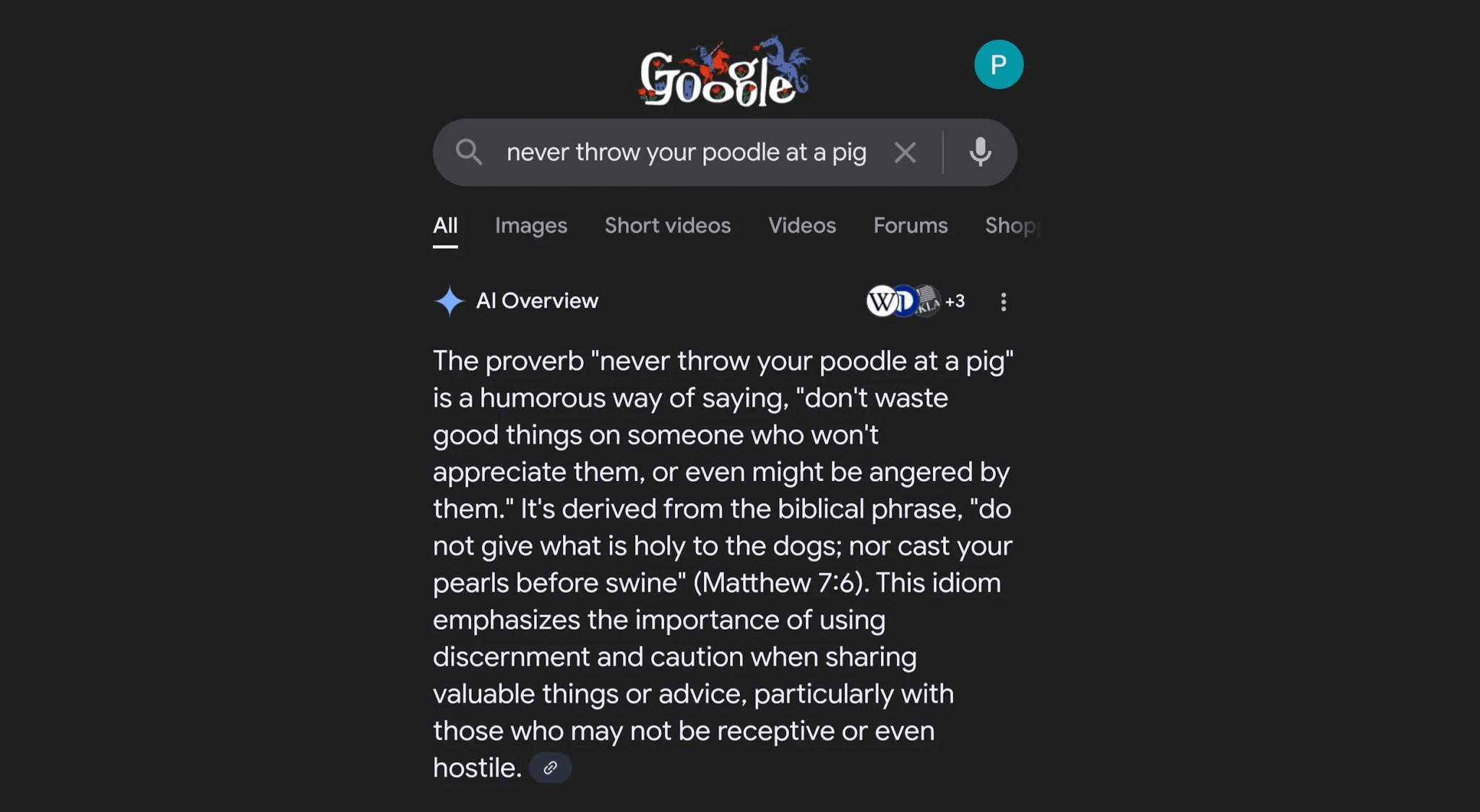 مثال على هلوسة الذكاء الاصطناعي الزائفة: لا ترمِ حيوانك البودل على خنزير أبدًا.