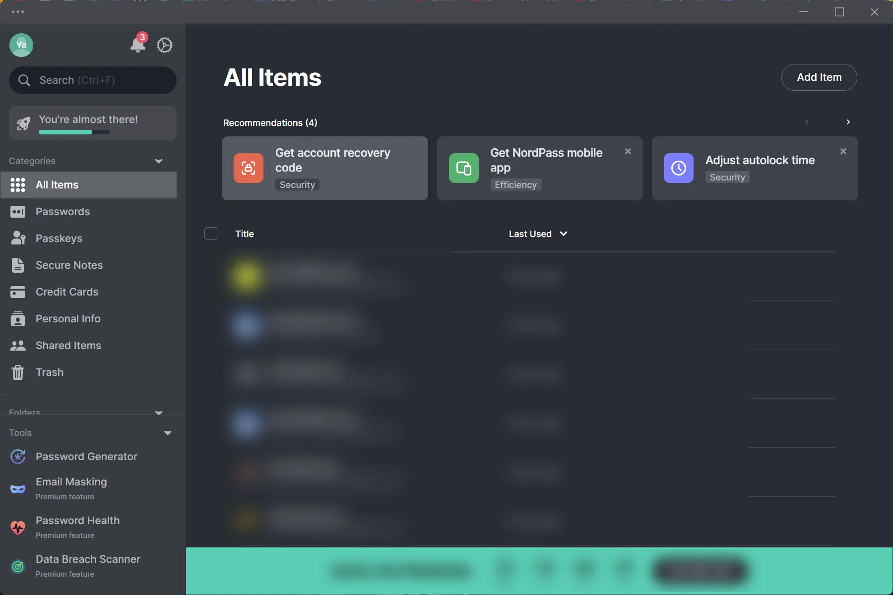 تطبيق NordPass لسطح المكتب يعرض الشريط الجانبي وكلمات المرور