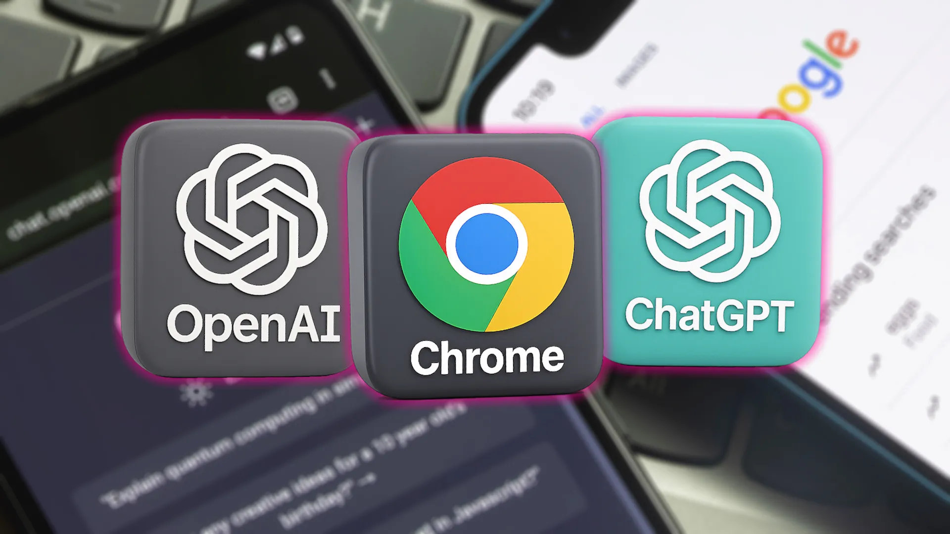 شعارات OpenAI و ChatGPT و Google Chrome.