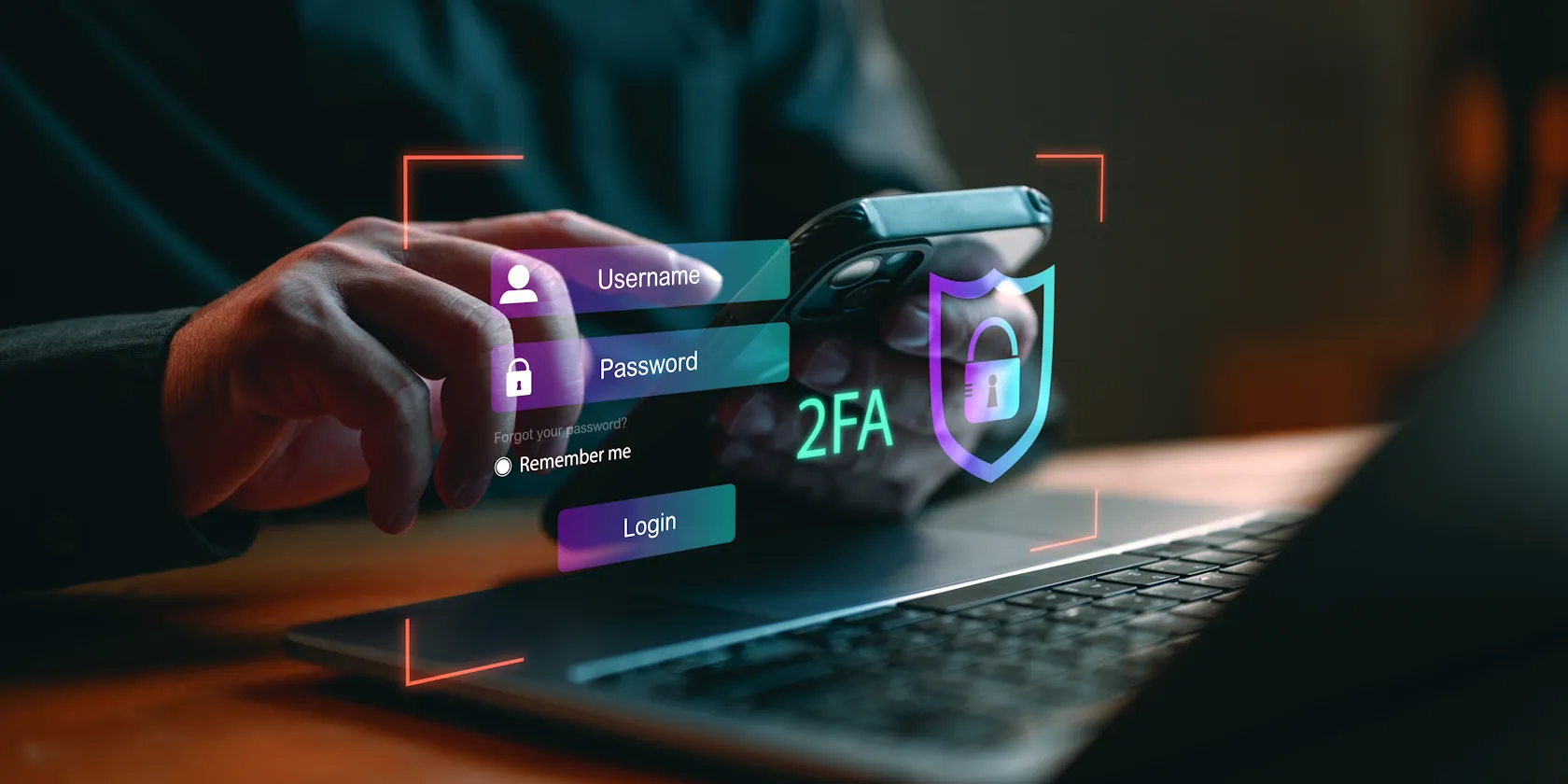 شخص يدخل كلمة مرور المصادقة الثنائية على جهاز كمبيوتر محمول وهاتف ذكي