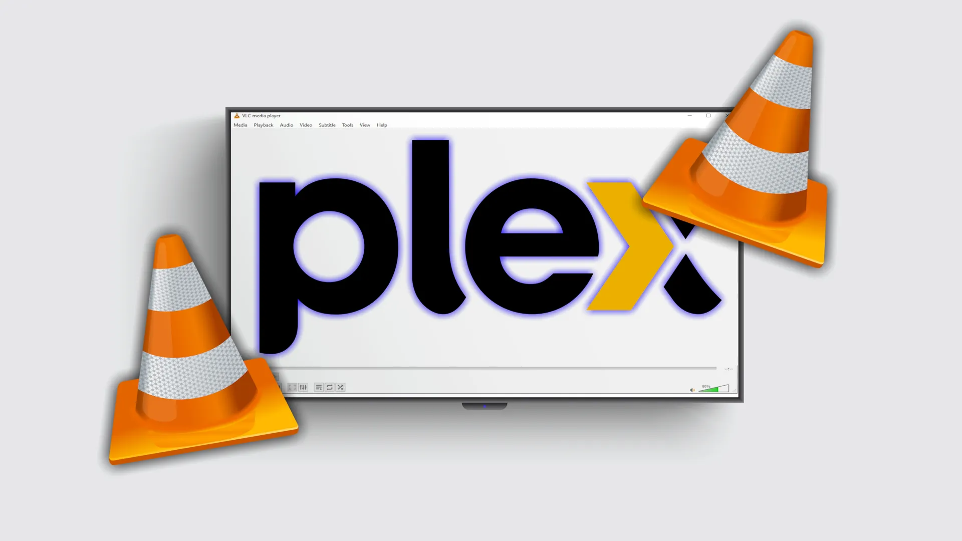 شعارات Plex و VLC على تلفزيون مثبت على الحائط