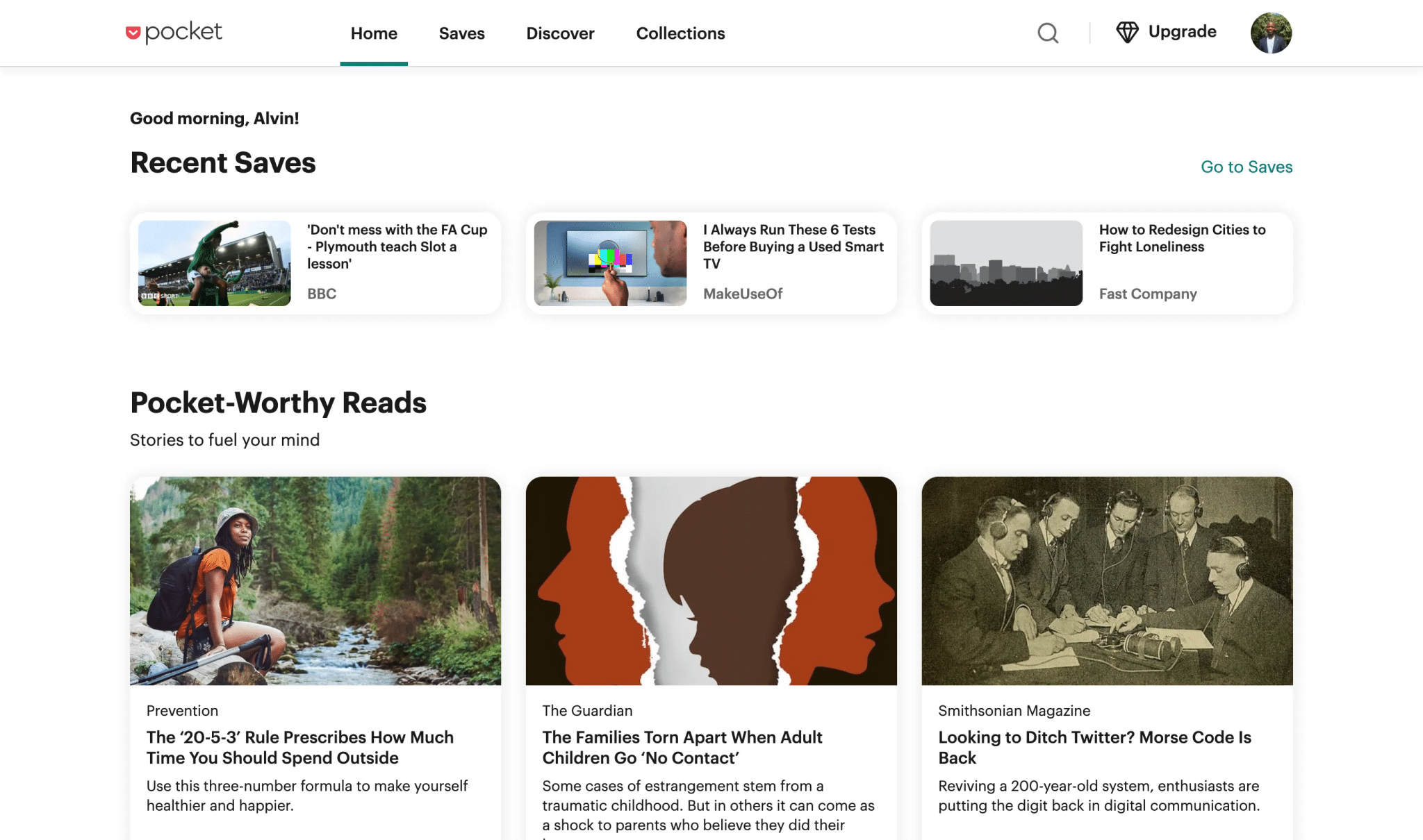 واجهة ويب Pocket