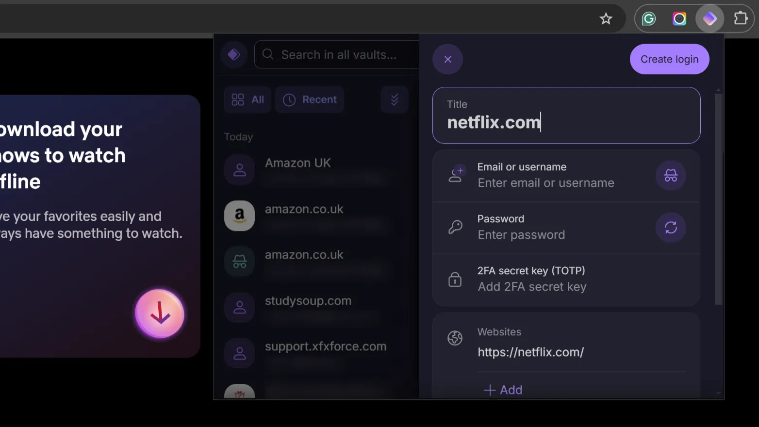 معاينة تسجيل دخول جديدة في Proton Pass