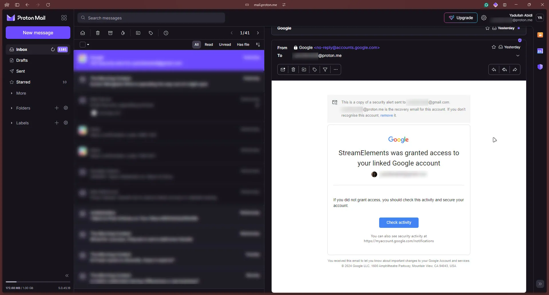 Proton Mail user interface