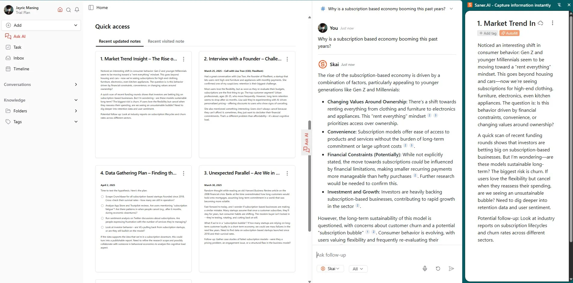 Querying a collection of notes using Saner.AI