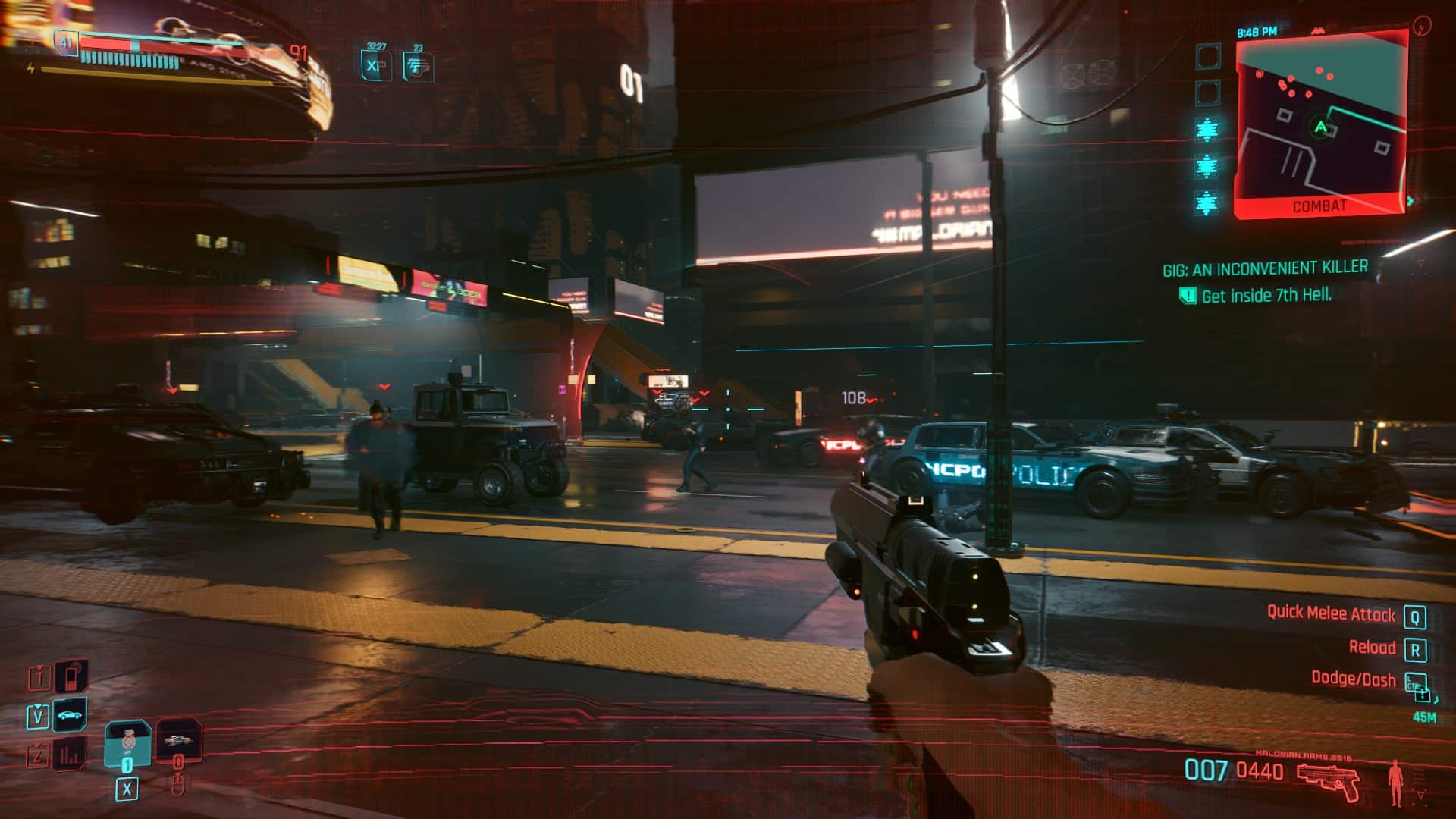 لقطة شاشة لمعركة بالأسلحة النارية في Cyberpunk 2077