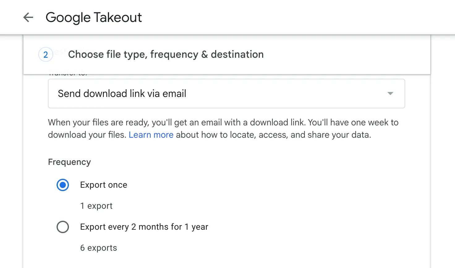 Exporting a copy of Gmail emails using Google Takeout