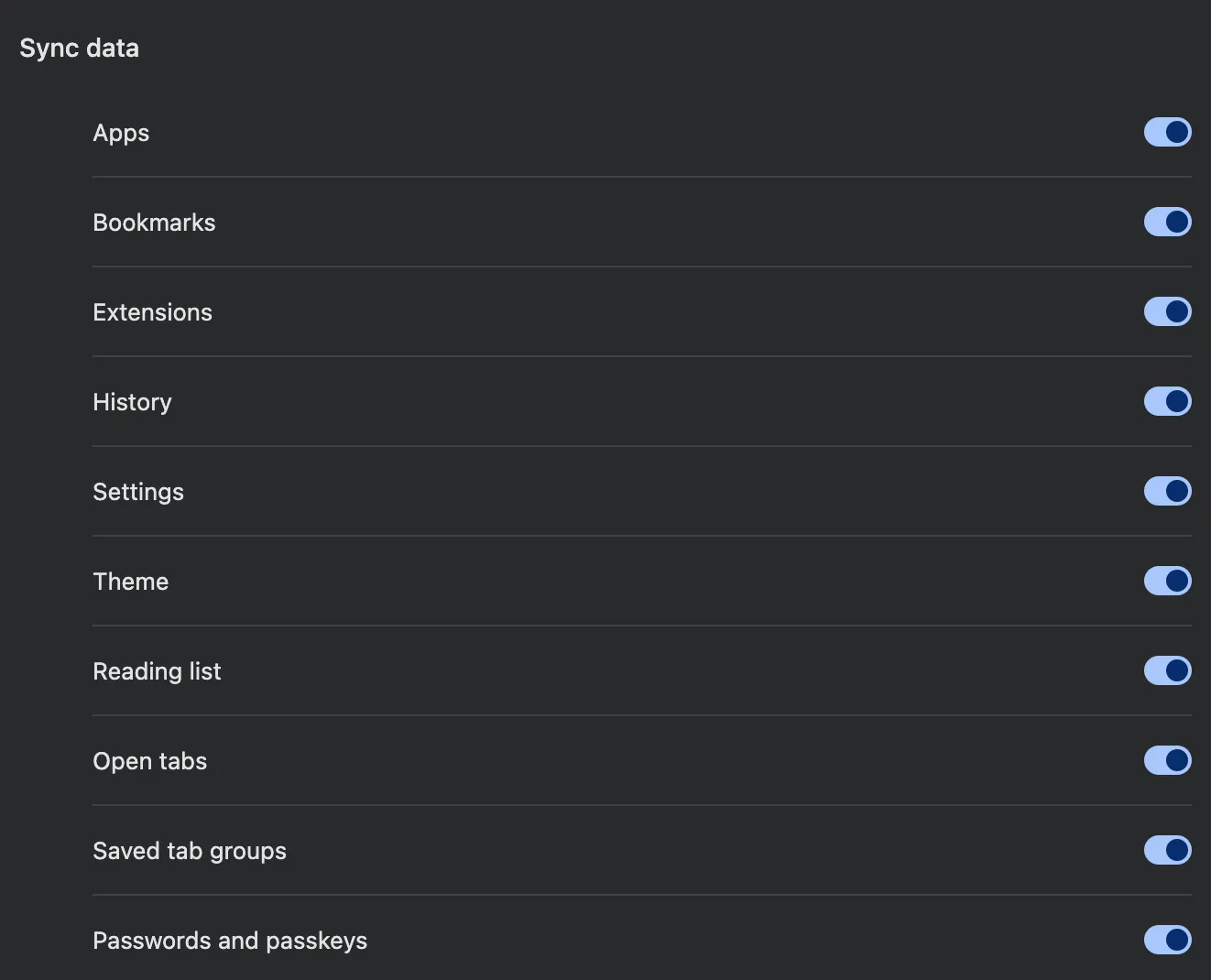 Chrome's auto sync feature lets you customize what you want synced