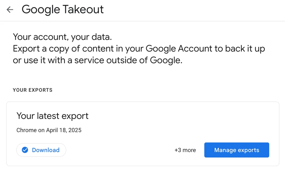 Google Takout قام بإعداد نسخة من بياناتك للتصدير