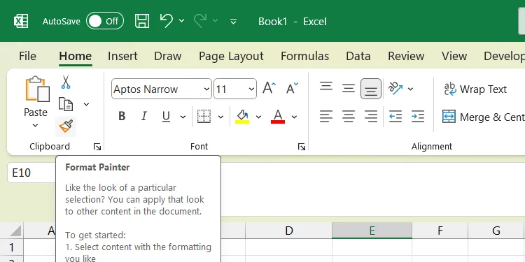 تحديد أداة Format Painter في Excel.