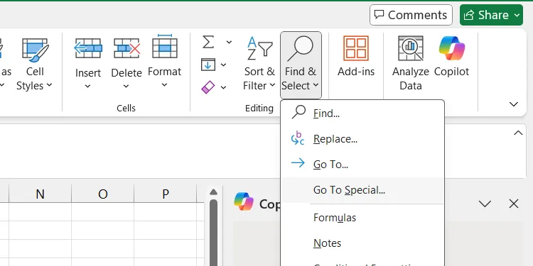 فتح مربع الحوار 'الانتقال إلى خاص' في Excel.