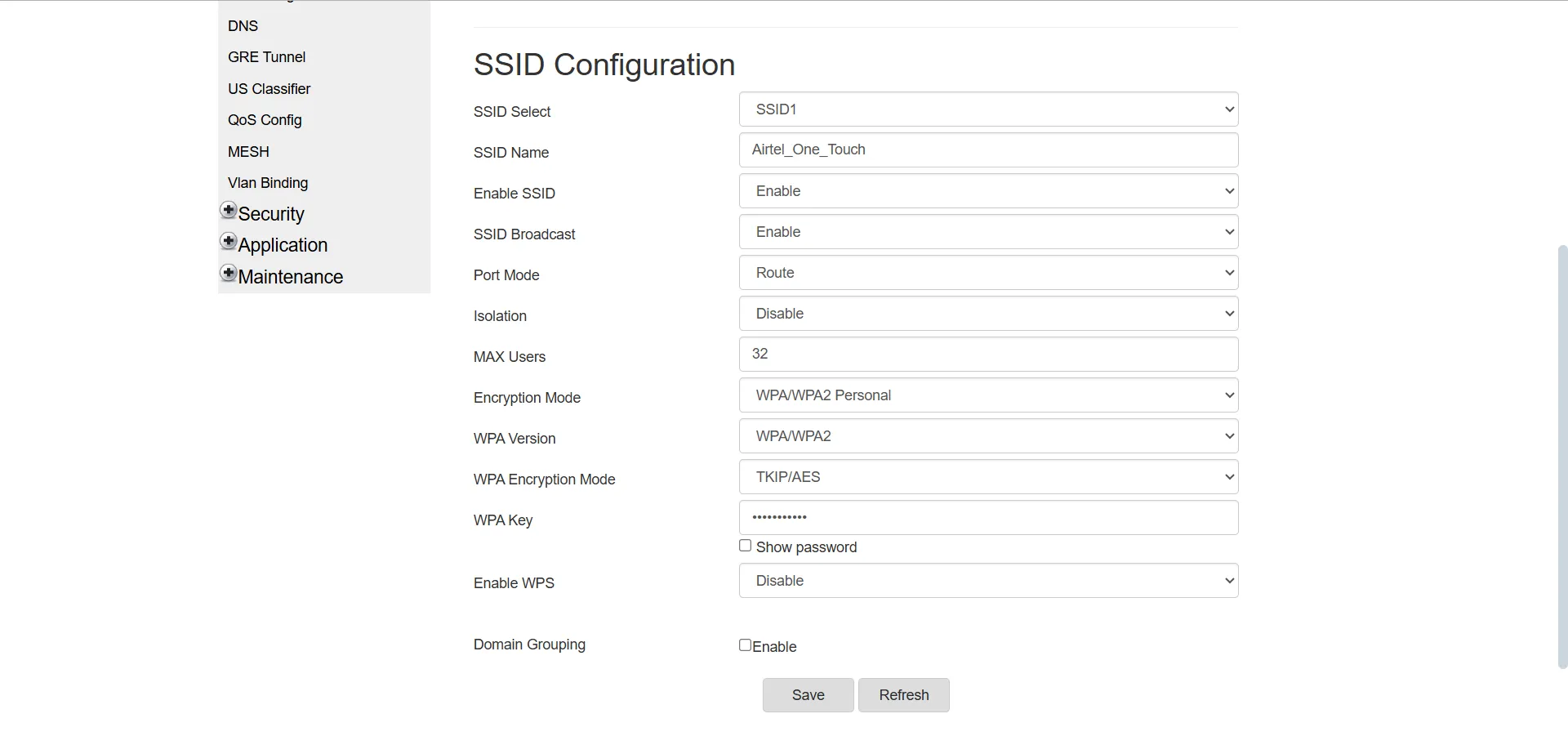 Setting up WPA2 security in router panel