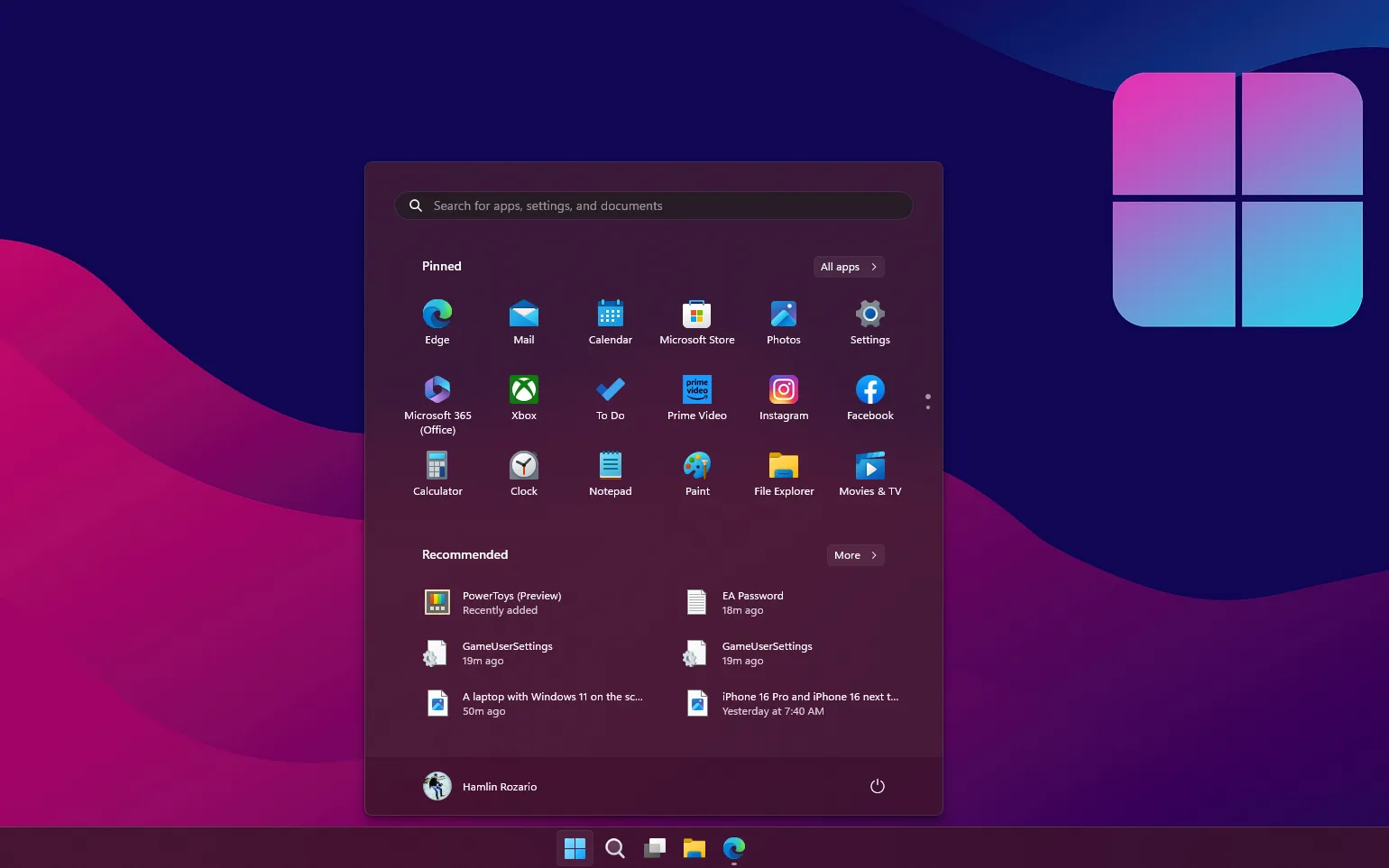 Start menu in Windows 11