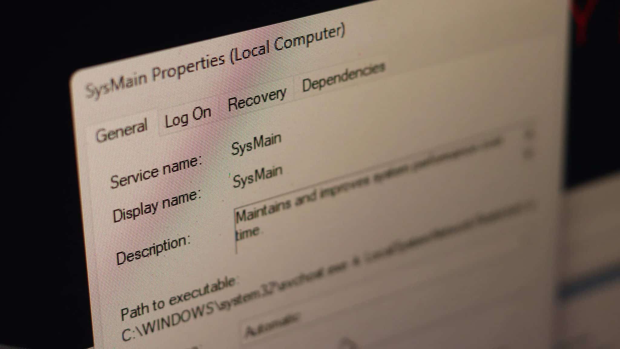 خصائص SysMain على نظام التشغيل Windows 11