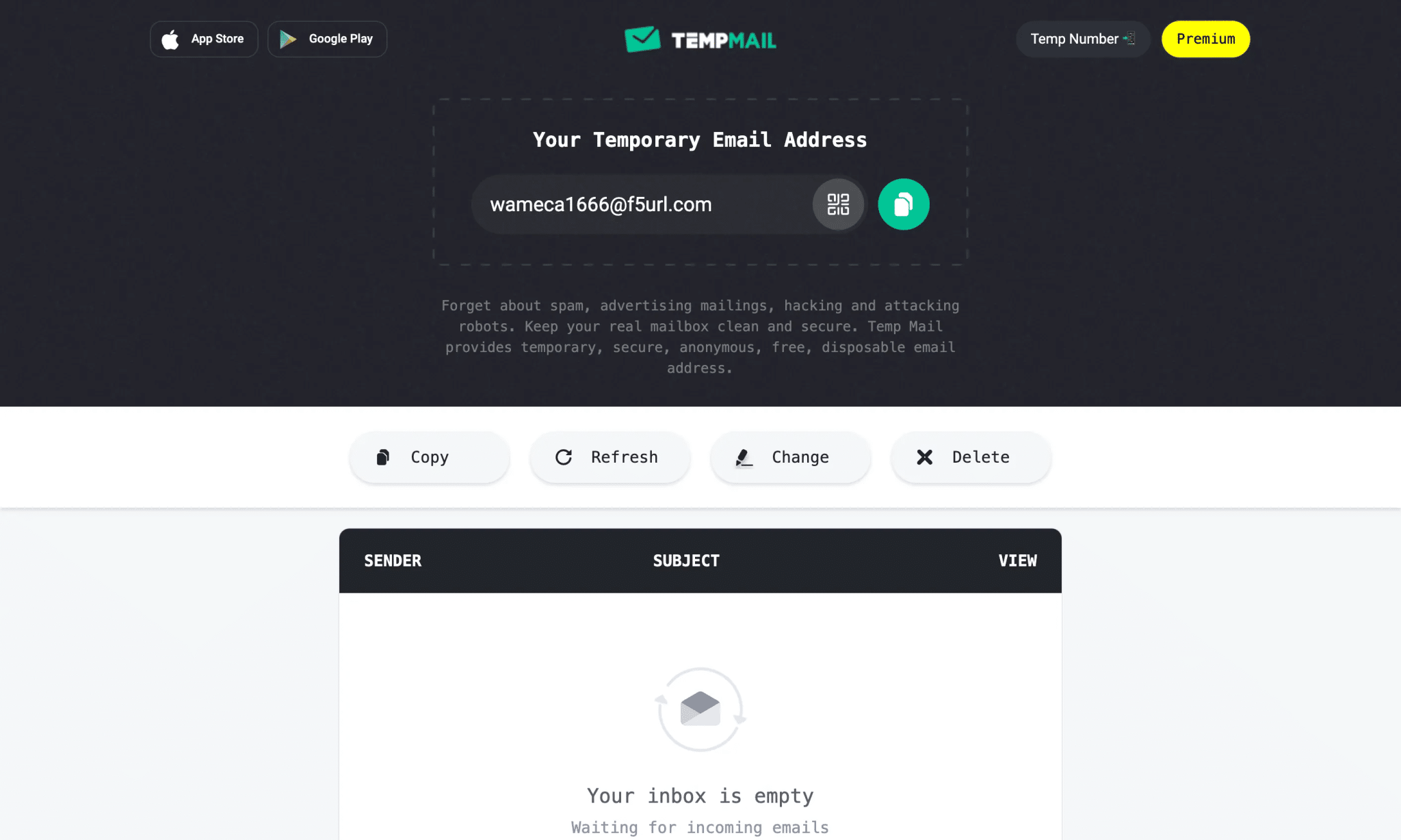Temp Mail temporary email address