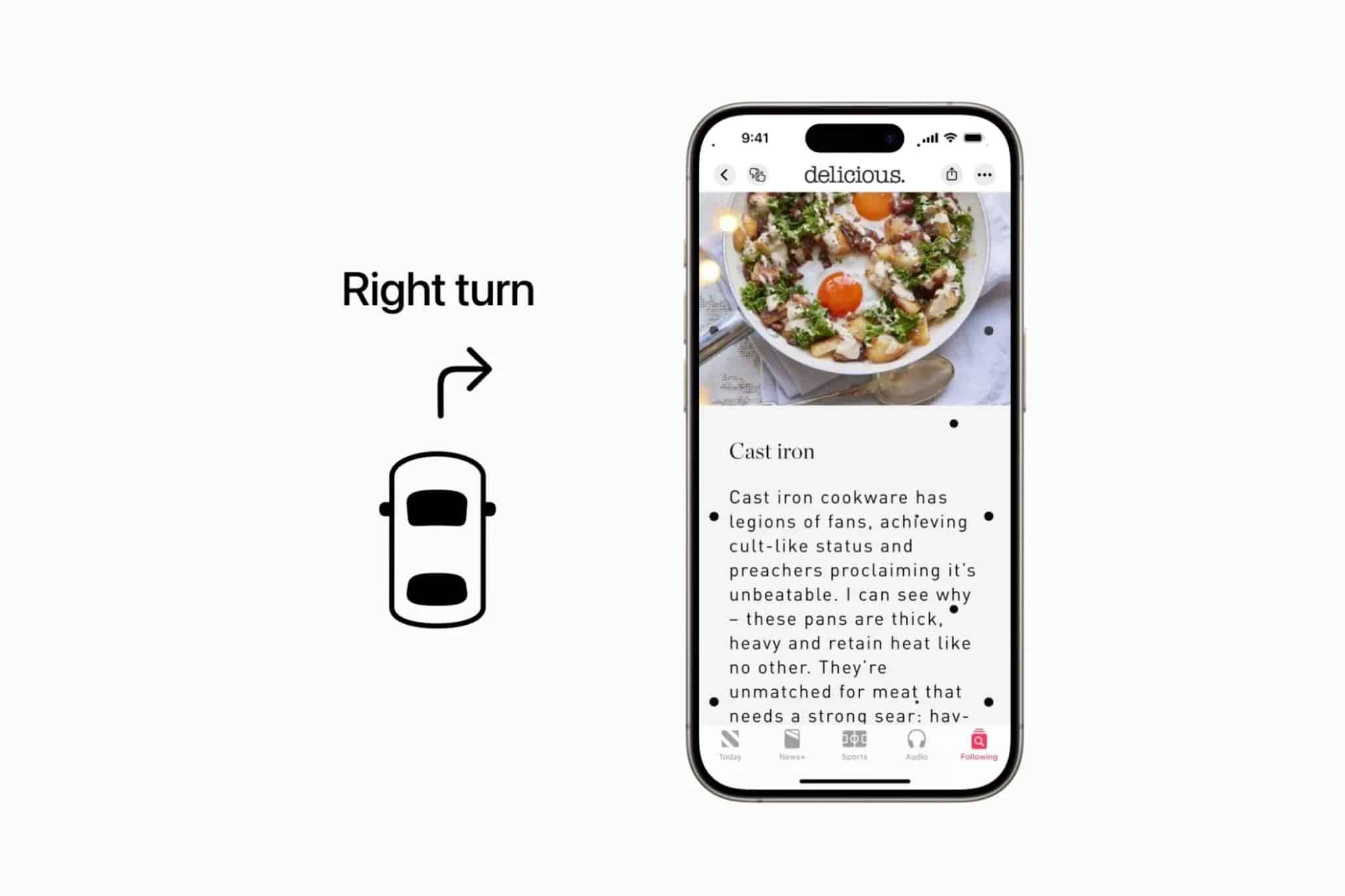 delicious app running on an iPhone showing Vehicle Motion Cues