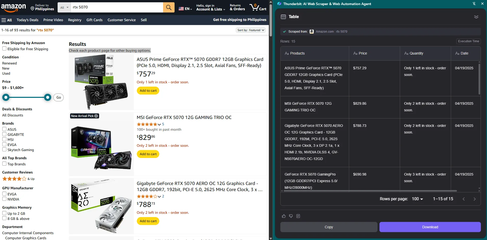 استخراج بيانات أمازون باستخدام Thunderbit