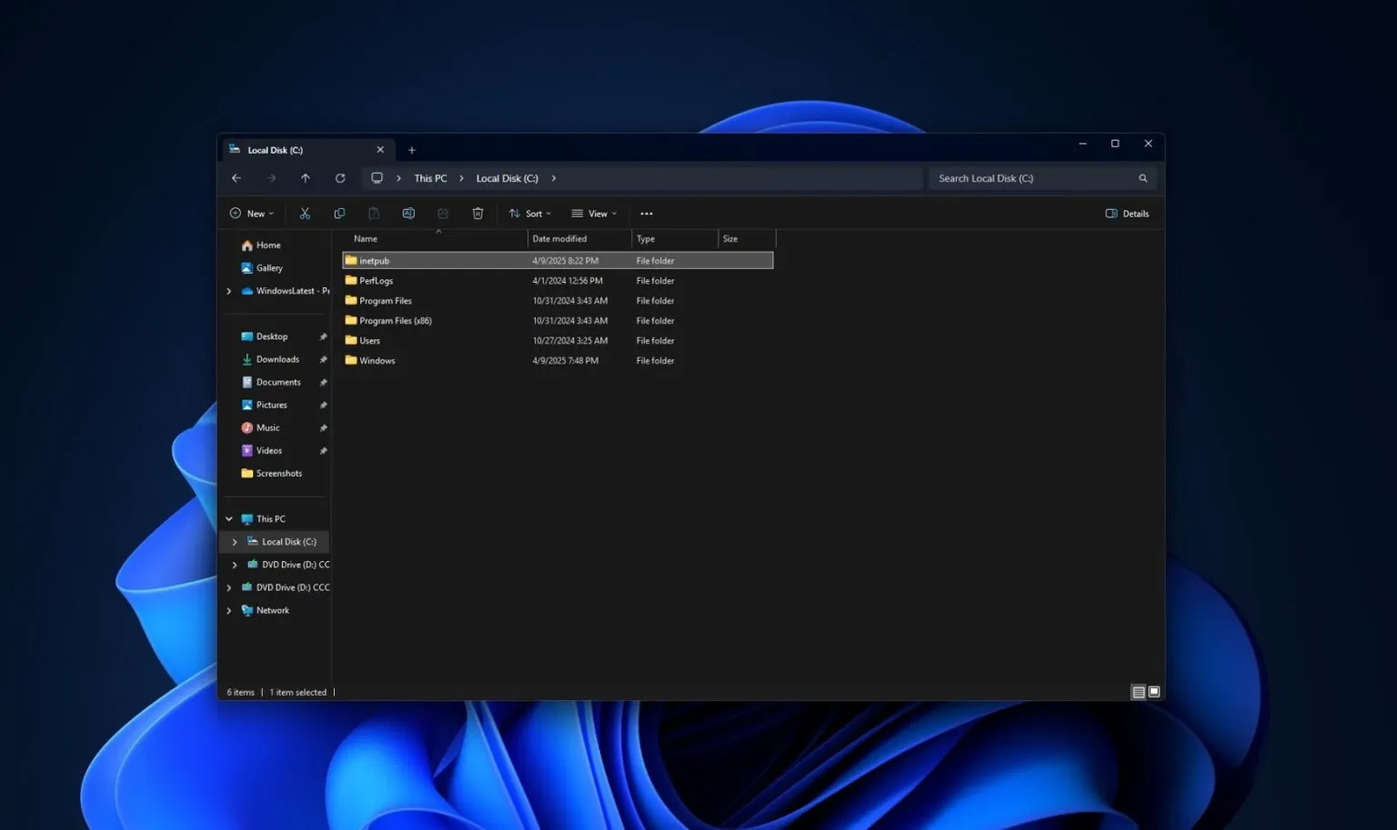 Windows 11 inetpub folder